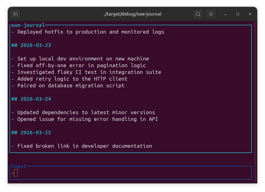 swe-journal screenshot